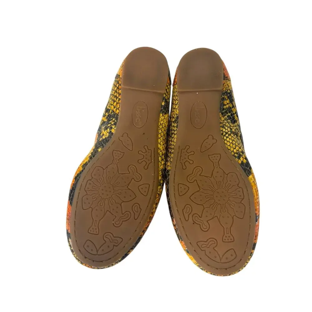 BOC Born Concepts Women’s Ballet Flat Yellow Black Snakeskin Print Shoes Size 6